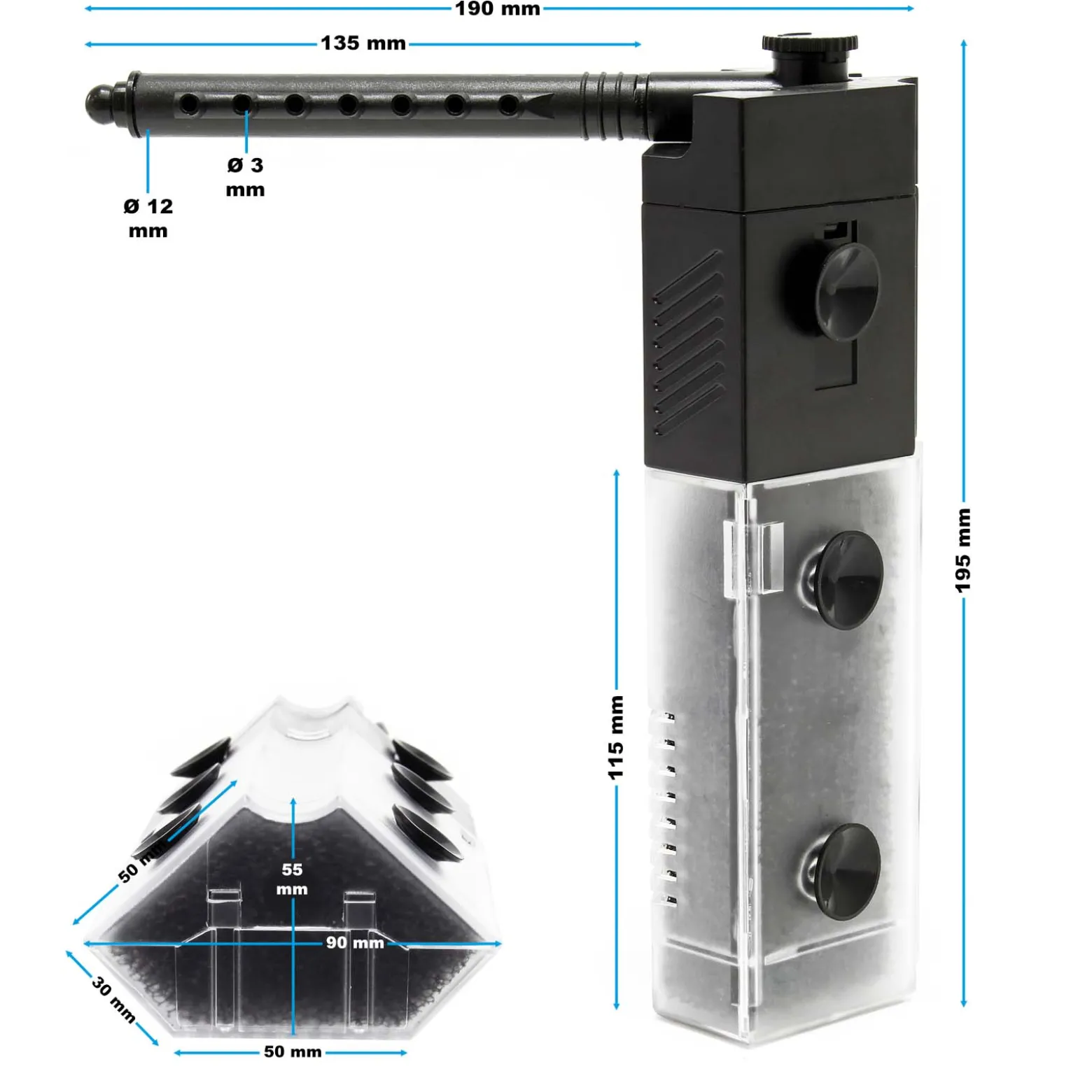 SunSun JP-093 Innenfilter Aquarium mit Pumpe 450 l/h 5W Eckfilter M für kleines Aquarium bis 60 L