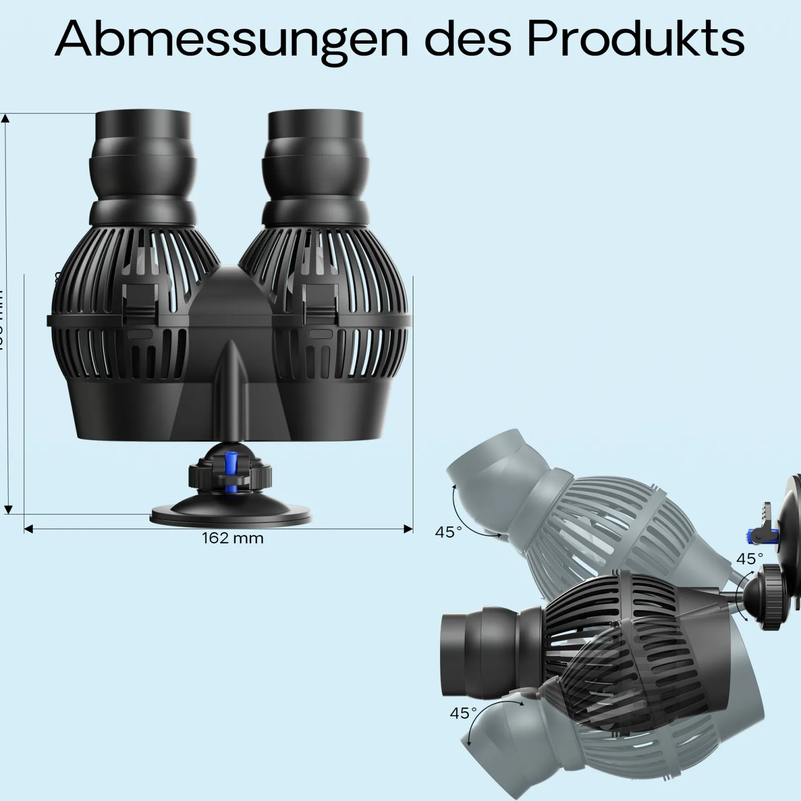 SunSun JVP-202A Strömungspumpe 12000 l/h 24 W Aquarium Pumpe mit 2 schwenkbaren Düsen und Saugnapf zur einfachen Befestigung