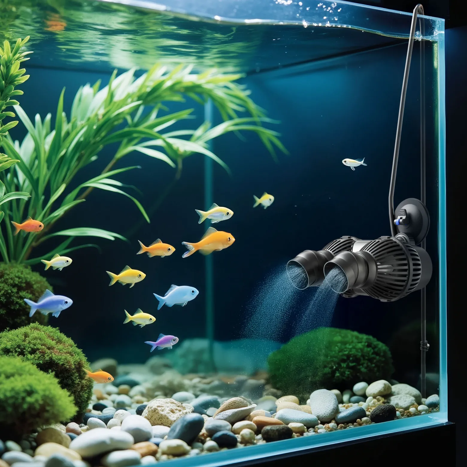 SunSun JVP-202A Strömungspumpe 12000 l/h 24 W Aquarium Pumpe mit 2 schwenkbaren Düsen und Saugnapf zur einfachen Befestigung