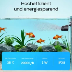 SunSun JVP-110A Strömungspumpe 2000 l/h 3 W Aquarium Pumpe mit 1 schwenkbaren Düse und Saugnapf zur einfachen Befestigung