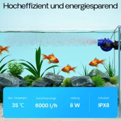 SunSun JVP-131 Strömungspumpe 6000 l/h 8 W Aquarium Pumpe mit 1 schwenkbaren Düse, Magnethalter zur einfachen Befestigung und Durchflussregler