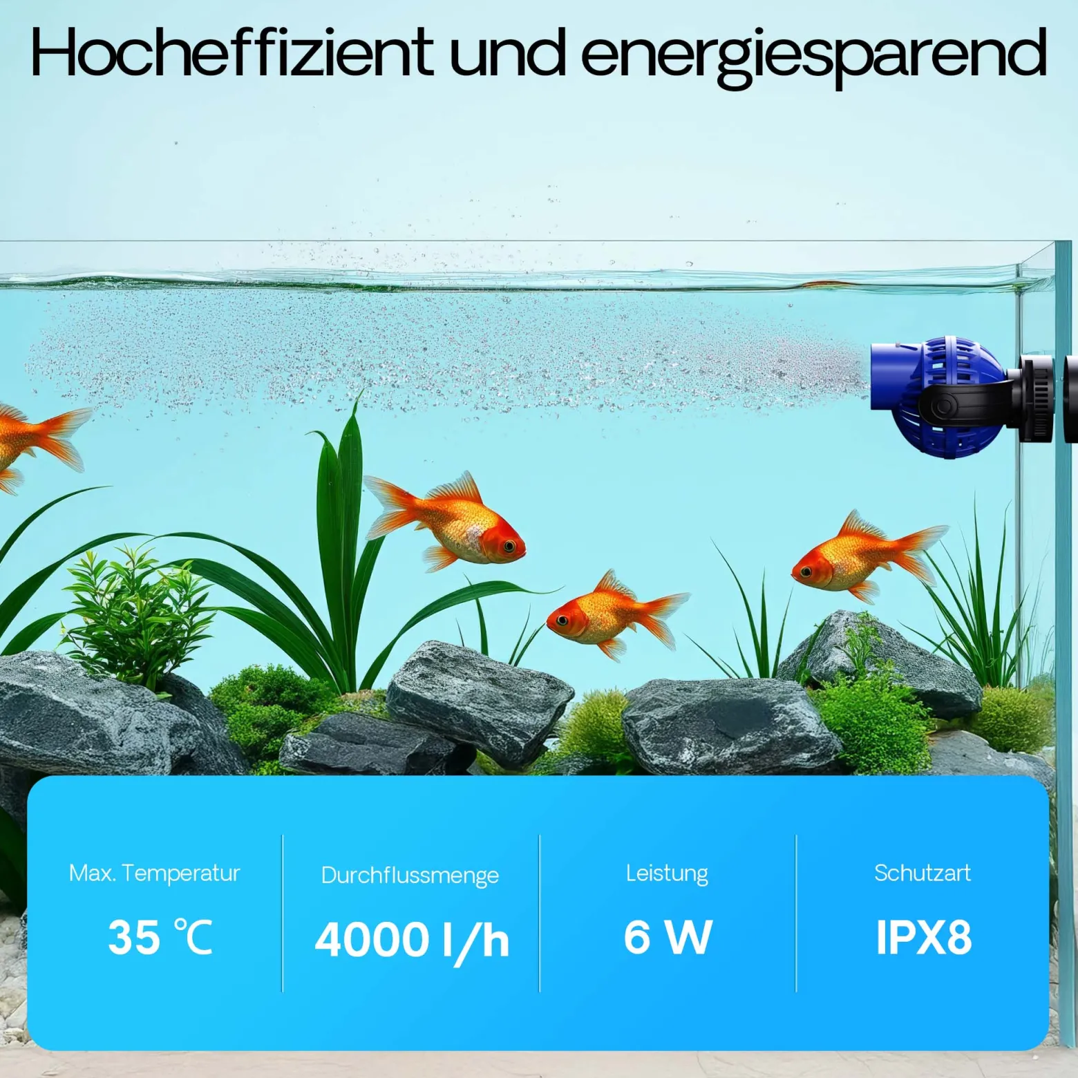 SunSun JVP-130 Strömungspumpe 4000 l/h 6 W Aquarium Pumpe mit 1 schwenkbaren Düse, Magnethalter zur einfachen Befestigung und Durchflussregler
