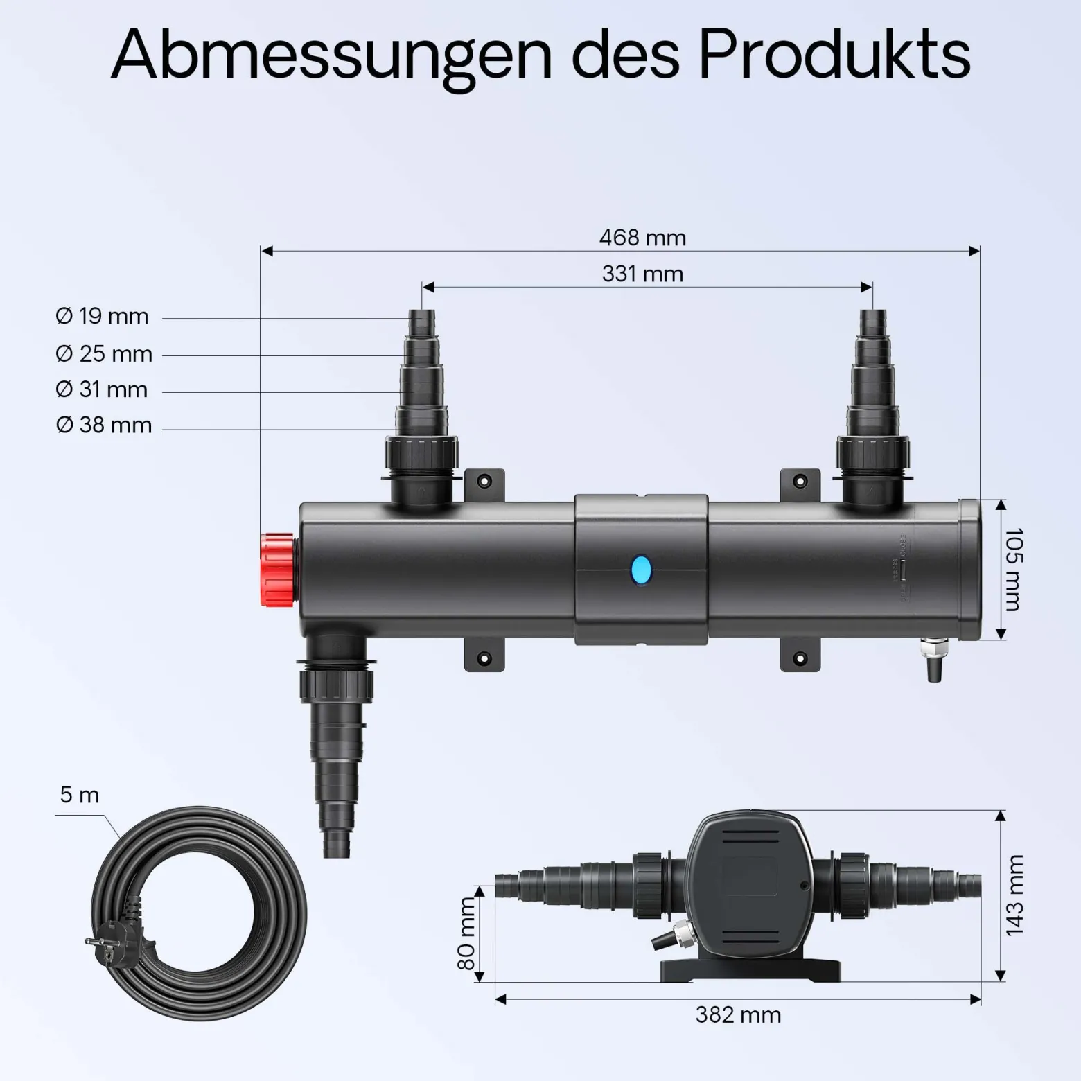 SunSun Komplettset: CBF-350B Teichfilter bis 60000 L Teichfilteranlage Durchlauffilter, NEO10000 Teichpumpe 10000l/h 80W, CUV-224 Teichklärer 24W, 10m Teichschlauch 38 mm, Schlauchschellen W1 44-47mm