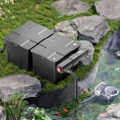 SunSun Komplettset: CBF-350B Teichfilter bis 60000 L Teichfilteranlage Durchlauffilter, NEO10000 Teichpumpe 10000l/h 80W, CUV-224 Teichklärer 24W, 10m Teichschlauch 38 mm, Schlauchschellen W1 44-47mm
