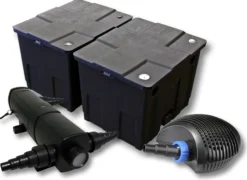 SunSun Komplettset: CBF-350B Teichfilter bis 60000 L Teichfilteranlage als Durchlauffilter, CTF-6000 SuperECO Teichpumpe 6000l/h 40W, CUV-218 Teichklärer UVC Klärer mit 18W