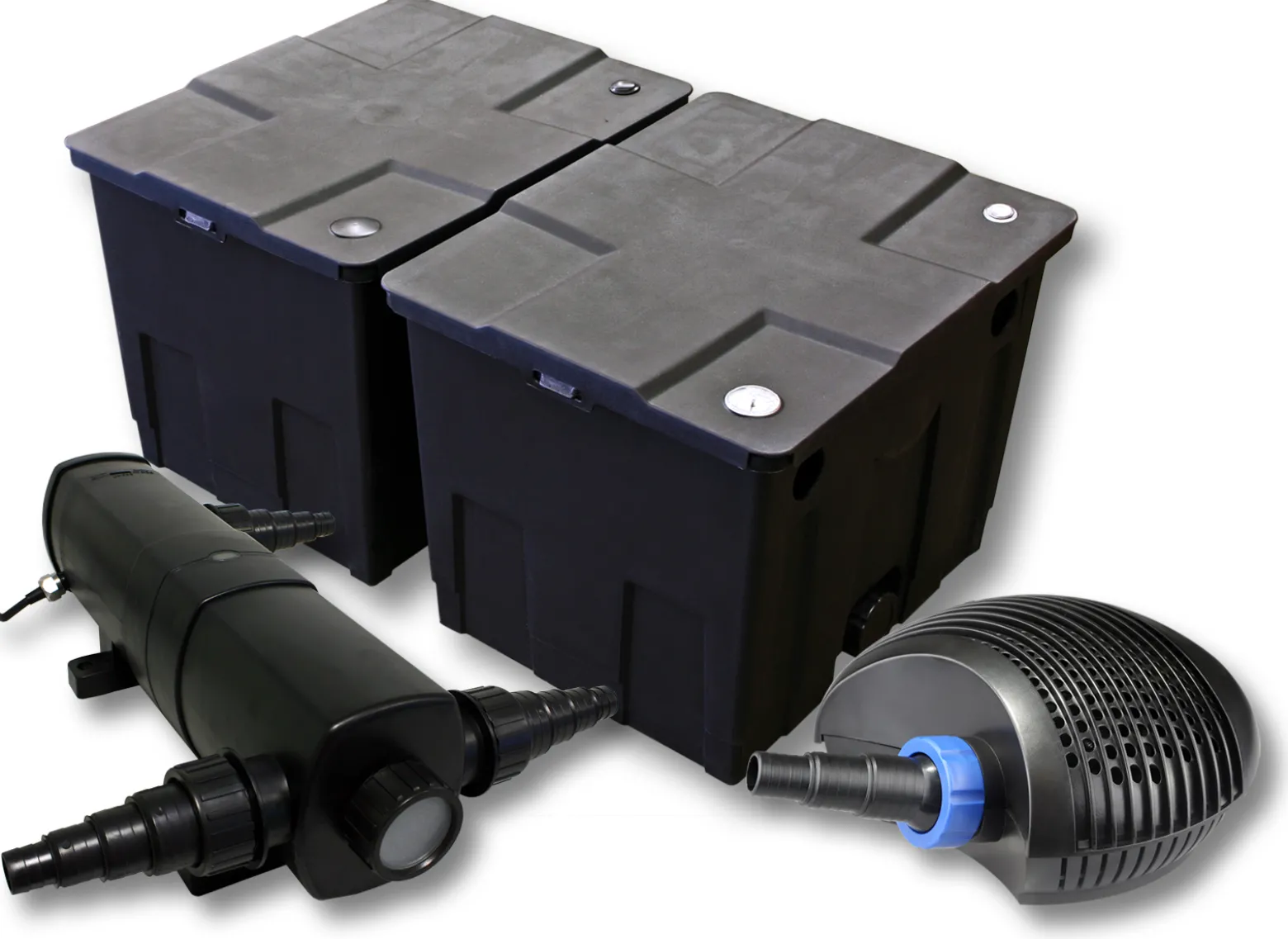 SunSun Komplettset: CBF-350B Teichfilter bis 60000 L Teichfilteranlage als Durchlauffilter, CTF-6000 SuperECO Teichpumpe 6000l/h 40W, CUV-218 Teichklärer UVC Klärer mit 18W