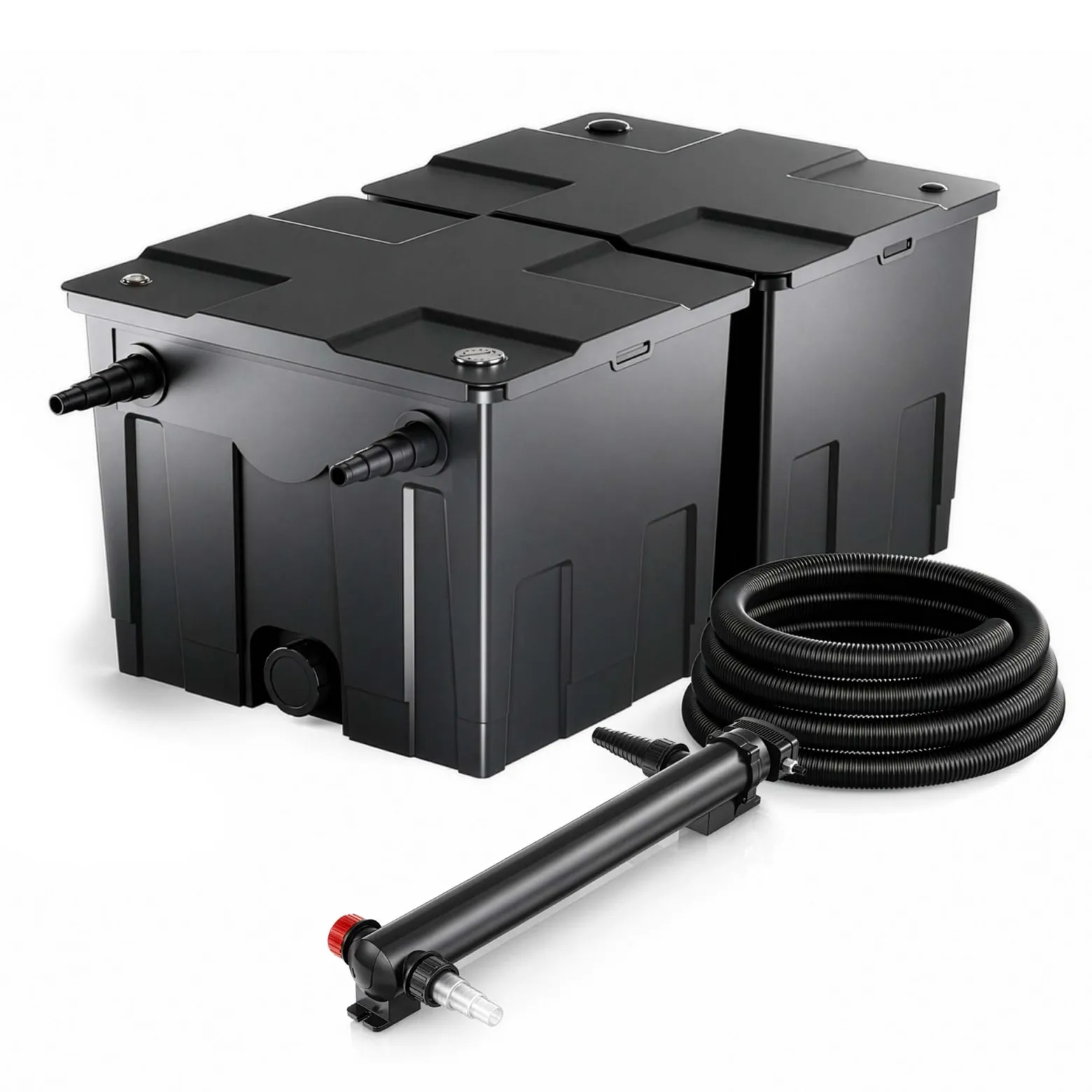 SunSun Komplettset: CBF-350B Teichfilter bis 60000 L Teichfilteranlage als Durchlauffilter, CUV-336 Teichklärer UVC Klärer mit 36W, 5m Teichschlauch 25 mm (1")