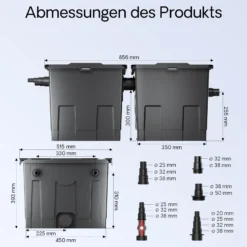 SunSun Komplettset: CBF-350B Teichfilter bis 60000 L Teichfilteranlage als Durchlauffilter, CUV-336 Teichklärer UVC Klärer mit 36W, 5m Teichschlauch 25 mm (1