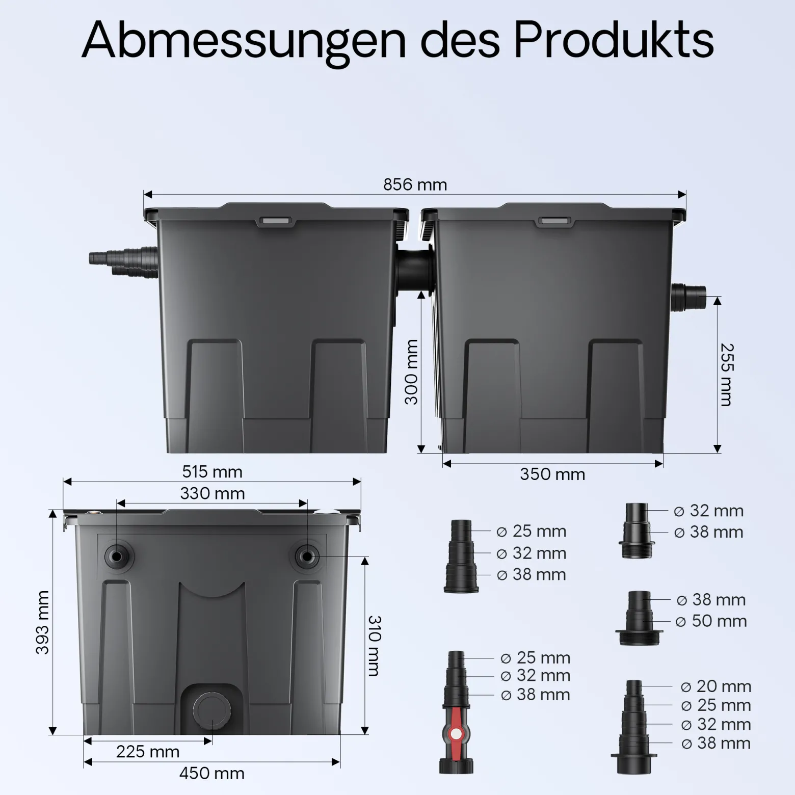 SunSun Komplettset: CBF-350B Teichfilter bis 60000 L Teichfilteranlage als Durchlauffilter, CUV-336 Teichklärer UVC Klärer mit 36W, 5m Teichschlauch 25 mm (1")