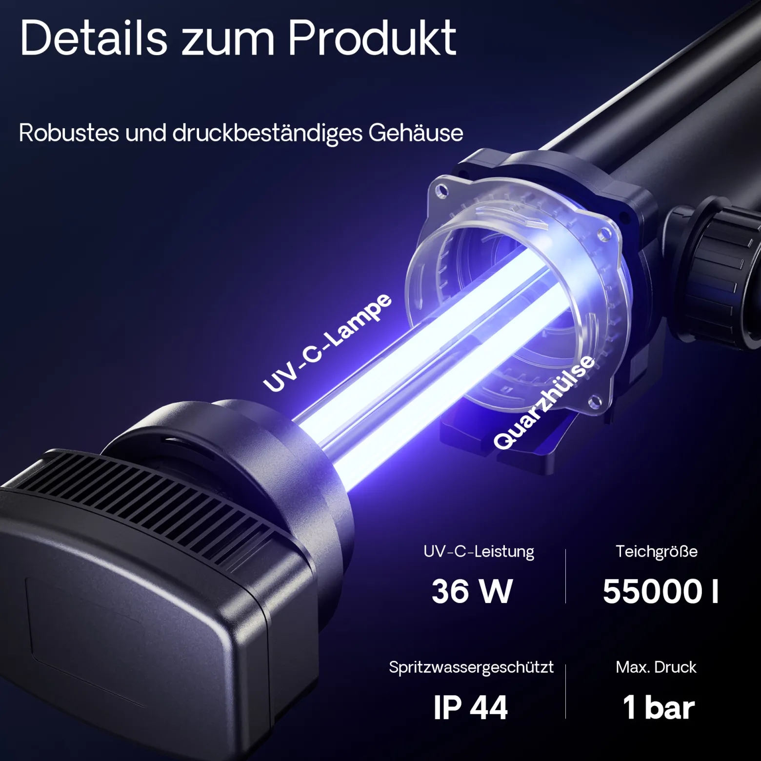 SunSun Komplettset: CBF-350B Teichfilter bis 60000 L Teichfilteranlage als Durchlauffilter, CUV-336 Teichklärer UVC Klärer mit 36W, 5m Teichschlauch 25 mm (1")