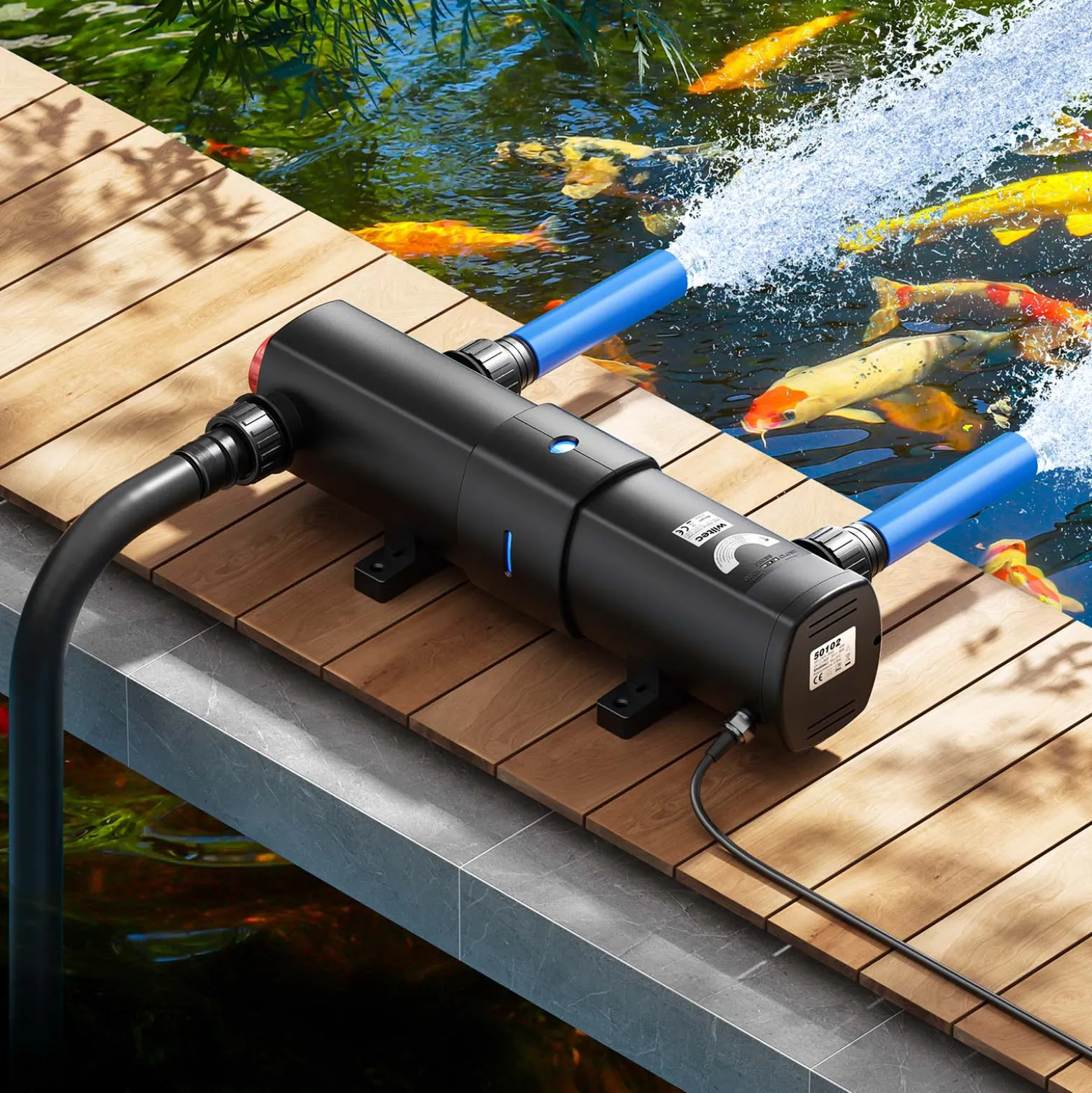 SunSun Komplettset: CBF-350C Teichfilter bis 90000 L Teichfilteranlage als Durchlauffilter, NEO10000 SuperECO Teichpumpe 10000l/h 80W, CUV-236 Teichklärer UVC Klärer mit 36W, Y-Verteiler