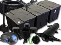 SunSun Komplettset: CBF-350C Teichfilter bis 90000 L, CTF-12000 Teichpumpe 12000l/h 100W, CUV-218 Teichklärer 18W, 25m Schlauch 25mm, CSP-250 Skimmer 2500l/h, HJ-943 Springbrunnen 800l/h, Y-Verteiler