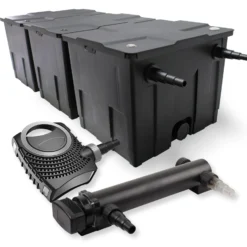 SunSun Komplettset: CBF-350C Teichfilter bis 90000 L Teichfilteranlage als Durchlauffilter, NEO10000 SuperECO Teichpumpe 10000l/h 80W, CUV-336 Teichklärer UVC Klärer mit 36W