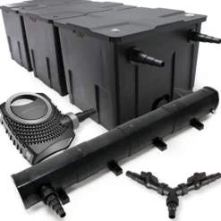 SunSun Komplettset: CBF-350C Teichfilter bis 90000 L Teichfilteranlage als Durchlauffilter, CTF-8000 SuperECO Teichpumpe 8000l/h 70W, CUV-272 Teichklärer UVC Klärer mit 72W, Y-Verteiler