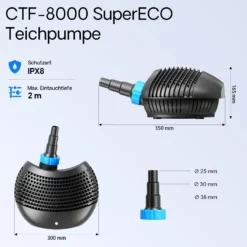 SunSun Komplettset: CBF-550 Teichfilter bis 60000 L Teichfilteranlage als Durchlauffilter, CTF-8000 SuperECO Teichpumpe 8000l/h 70W, CUV-236 Teichklärer UVC Klärer mit 36W, Y-Verteiler