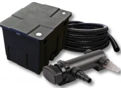 SunSun Komplettset: CBF-350 Teichfilter bis 12000 L Teichfilteranlage als Durchlauffilter, CUV-318 Teichklärer UVC Klärer mit 18W, 5m Teichschlauch 25 mm (1")