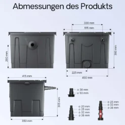 SunSun Komplettset: CBF-350 Teichfilter bis 12000 L Teichfilteranlage Durchlauffilter, NEO8000 Teichpumpe 8000l/h 70W, CUV-224 Teichklärer 24W, 10m Teichschlauch 38 mm, Schlauchschellen W1 44-47mm