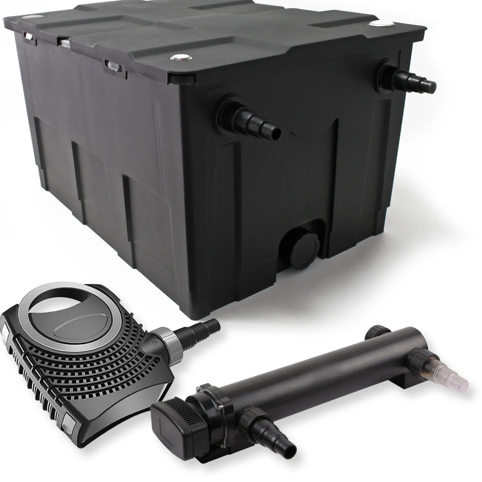 SunSun Komplettset: CBF-550 Teichfilter bis 60000 L Teichfilteranlage als Durchlauffilter, CTF-8000 SuperECO Teichpumpe 8000l/h 70W, CUV-324 Teichklärer UVC Klärer mit 24W