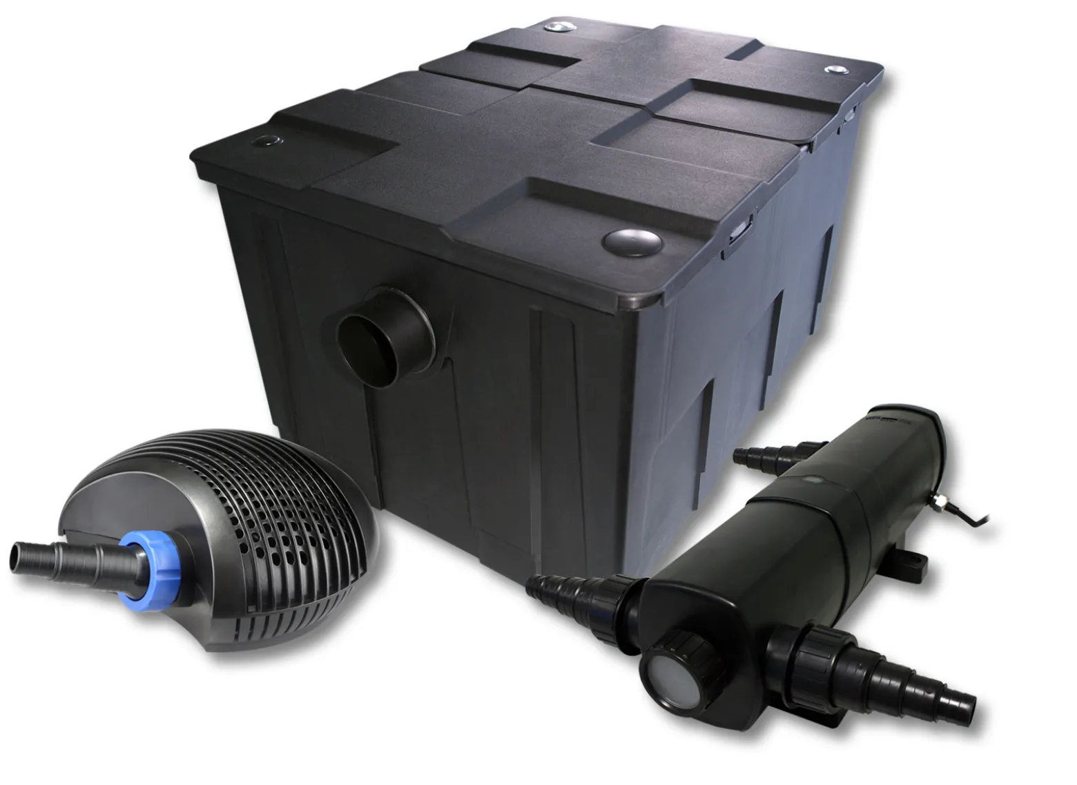 SunSun Komplettset: CBF-550 Teichfilter bis 60000 L Teichfilteranlage als Durchlauffilter, CTF-6000 SuperECO Teichpumpe 6000l/h 40W, CUV-236 Teichklärer UVC Klärer mit 36W