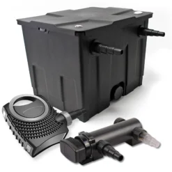 SunSun Komplettset: CBF-350 Teichfilter bis 12000 L Teichfilteranlage als Durchlauffilter, CTF-8000 SuperECO Teichpumpe 8000l/h 70W, CUV-318 Teichklärer UVC Klärer mit 18W