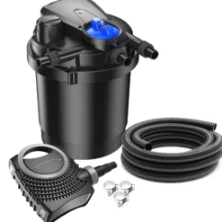 SunSun Komplettset: CPA-2500 Teichdruckfilter bis 6000 L mit 11 Watt UV-C Teichklärer, NEO-2800 SuperECO Teichpumpe 3000l/h 10W, 5m Teichschlauch 32 mm (1 1/4