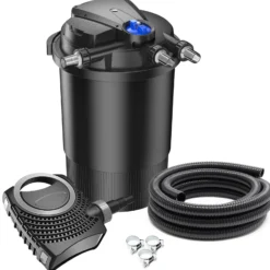 SunSun Komplettset: CPA-30000 Teichdruckfilter bis 60000 L mit 55 Watt UV-C Teichklärer, NEO10000 SuperECO Teichpumpe 10000l/h 80W, 10m Teichschlauch 38 mm (1 1/2"), Schlauchschellen W1 44-47mm