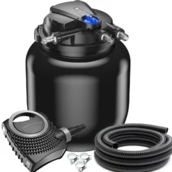SunSun Komplettset: CPA-50000 Teichdruckfilter bis 100000 L mit 55 Watt UV-C Teichklärer, NEO8000 SuperEco Teichpumpe 8000l/h 70W, 10m Teichschlauch 38 mm (1 1/2"), Schlauchschellen W1 44-47mm