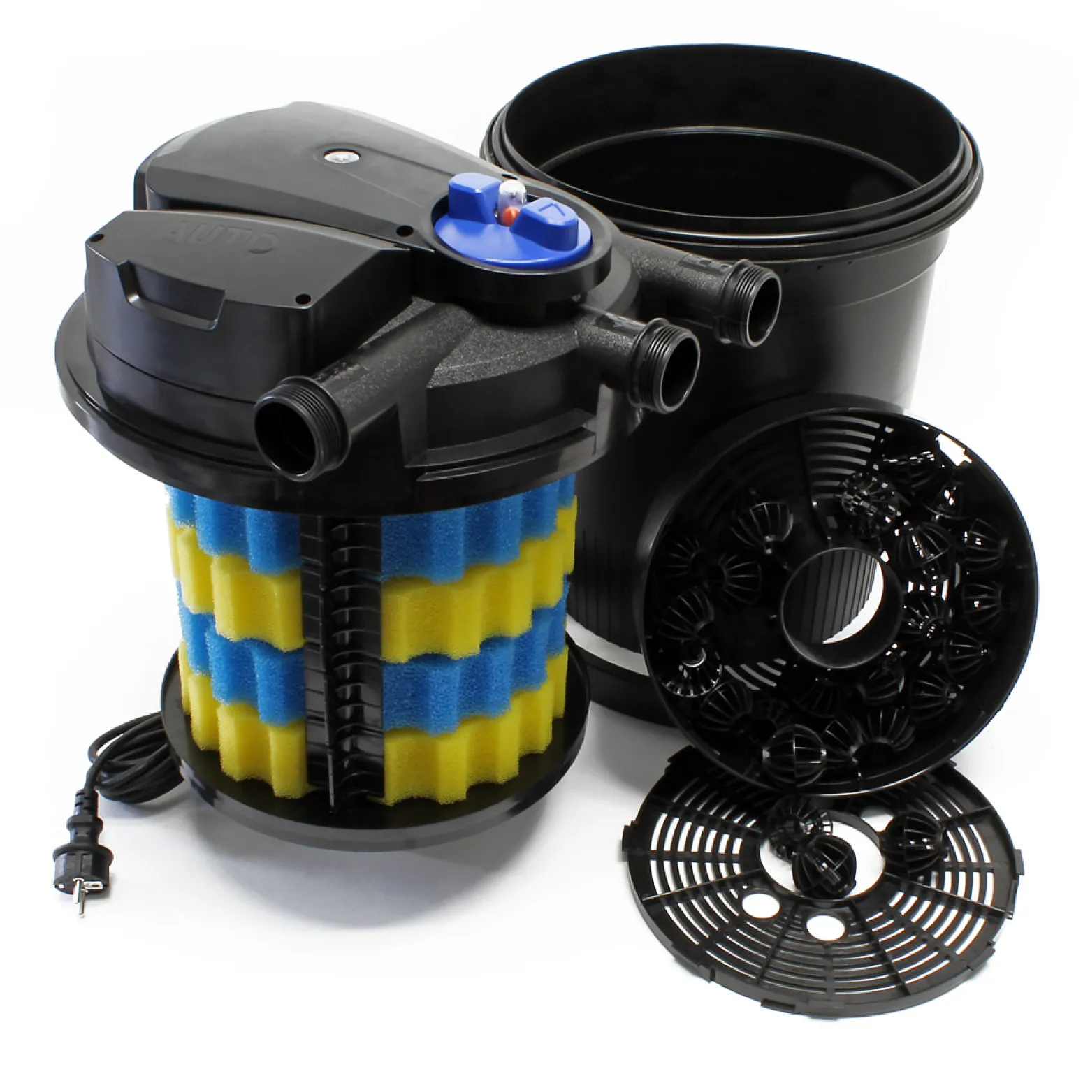 SunSun Komplettset: CPA-10000 Teichdruckfilter bis 12000 L mit 11 Watt UV-C Teichklärer, NEO3800 SuperEco Teichpumpe 3600l/h 20W, 5m Teichschlauch 38 mm (1 1/2"), Schlauchschellen W1 44-47mm