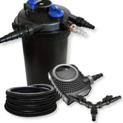 SunSun Komplettset: CPF-15000 Teichdruckfilter bis 30000 L mit 18 Watt UV-C Teichklärer, NEO10000 SuperECO Teichpumpe 10000l/h 80W, 25m Teichschlauch 25 mm (1
