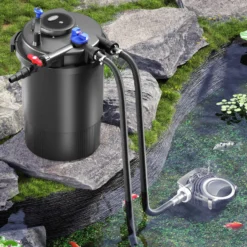 SunSun Komplettset: CPF-30000 Teichdruckfilter bis 12000 L mit 55 Watt UV-C Teichklärer, NEO6000 SuperEco Teichpumpe 6000l/h 40W, 5m Teichschlauch 38 mm (1 1/2"), Schlauchschellen W1 44-47mm