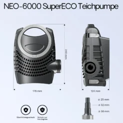 SunSun Komplettset: CPF-30000 Teichdruckfilter bis 12000 L mit 55 Watt UV-C Teichklärer, NEO6000 SuperEco Teichpumpe 6000l/h 40W, 5m Teichschlauch 38 mm (1 1/2