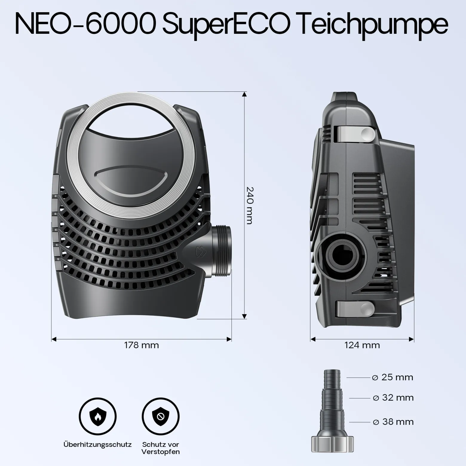 SunSun Komplettset: CPF-30000 Teichdruckfilter bis 12000 L mit 55 Watt UV-C Teichklärer, NEO6000 SuperEco Teichpumpe 6000l/h 40W, 5m Teichschlauch 38 mm (1 1/2"), Schlauchschellen W1 44-47mm