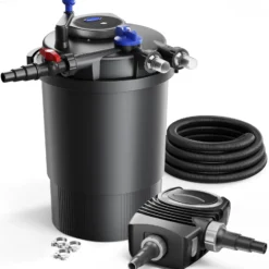 SunSun Komplettset: CPF-30000 Teichdruckfilter bis 12000 L mit 55 Watt UV-C Teichklärer, NEO6000 SuperEco Teichpumpe 6000l/h 40W, 5m Teichschlauch 38 mm (1 1/2