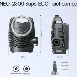 SunSun Komplettset: CPF-2500 Teichdruckfilter bis 6000 L mit 11 Watt UV-C Teichklärer, NEO-2800 SuperECO Teichpumpe 3000l/h 10W, 5m Teichschlauch 32 mm (1 1/4