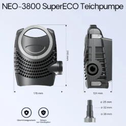 SunSun Komplettset: CPF-2500 Teichdruckfilter bis 6000 L mit 11 Watt UV-C Teichklärer, NEO3800 SuperEco Teichpumpe 3600l/h 20W, 5m Teichschlauch 32 mm (1 1/4