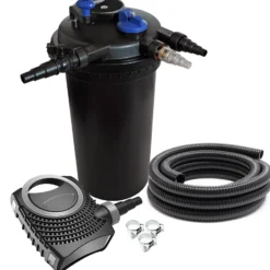 SunSun Komplettset: CPF-15000 Teichdruckfilter bis 30000 L mit 18 Watt UV-C Teichklärer, NEO3800 SuperEco Teichpumpe 3600l/h 20W, 5m Teichschlauch 38 mm (1 1/2