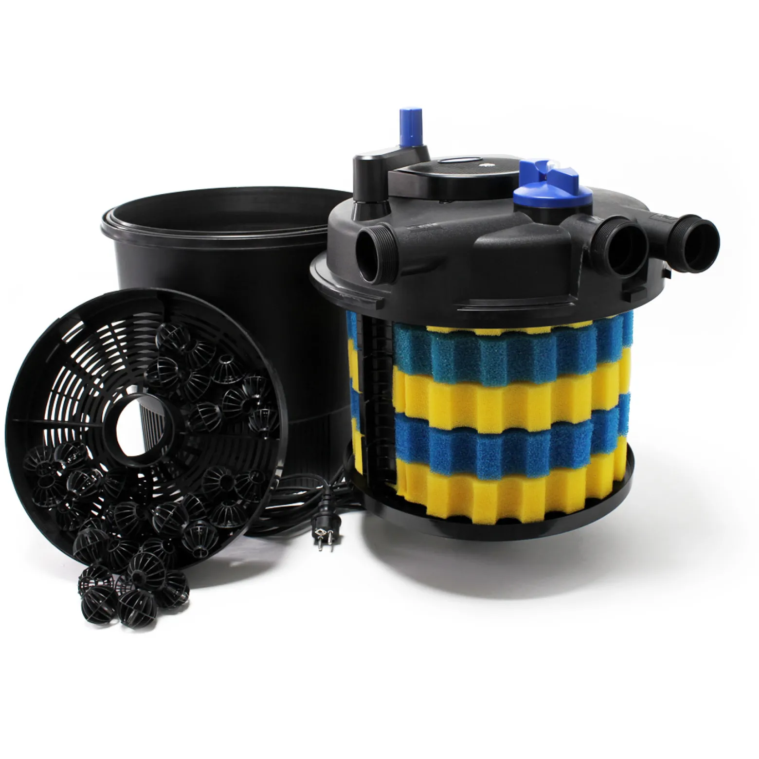 SunSun Komplettset: CPF-10000 Teichdruckfilter bis 10000 L mit 11 Watt UV-C Teichklärer, NEO10000 SuperECO Teichpumpe 10000l/h 80W, 10m Teichschlauch 38 mm (1 1/2"), Schlauchschellen W1 44-47mm
