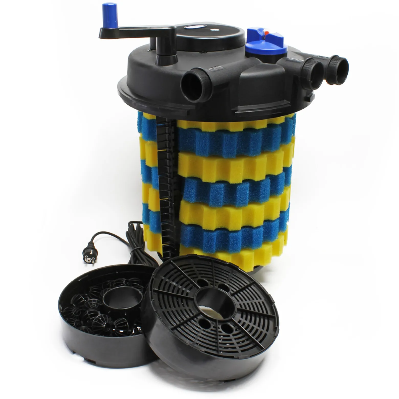 SunSun Komplettset: CPF-50000 Teichdruckfilter Moving Bed bis 13000L, mit 55W UV-C Teichklärer, NEO8000 SuperEco Teichpumpe 8000l/h 70W, 10m Teichschlauch 38 mm (1 1/2"), Schlauchschellen W1 44-47mm