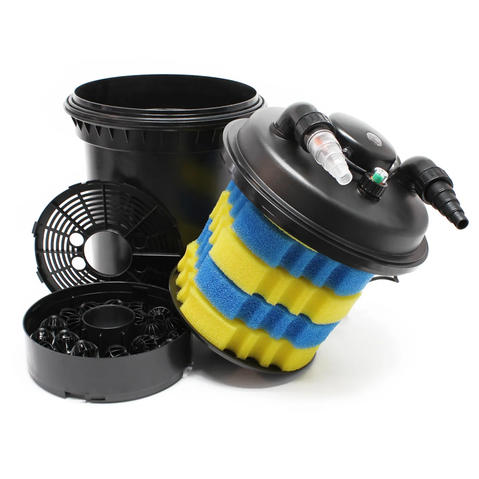 SunSun Komplettset: CPF-380 Teichdruckfilter bis 12000 L mit 11 Watt UV-C Teichklärer, NEO8000 SuperEco Teichpumpe 8000l/h 70W, 10m Teichschlauch 38 mm (1 1/2"), Schlauchschellen W1 44-47mm
