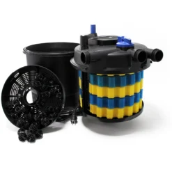 SunSun Komplettset: CPF-10000 Teichdruckfilter bis 10000 L mit 11 Watt UV-C Teichklärer, NEO8000 SuperEco Teichpumpe 8000l/h 70W, 10m Teichschlauch 38 mm (1 1/2"), Schlauchschellen W1 44-47mm