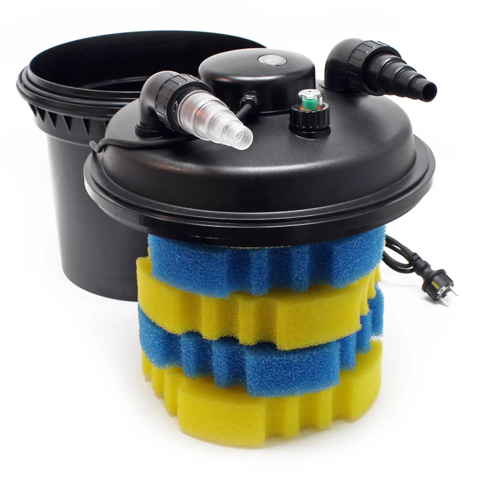 SunSun Komplettset: CPF-280 Teichdruckfilter bis 8000 L mit 11 Watt UV-C Teichklärer, NEO-2800 SuperECO Teichpumpe 3000l/h 10W, 5m Teichschlauch 38 mm (1 1/2"), Schlauchschellen W1 44-47mm
