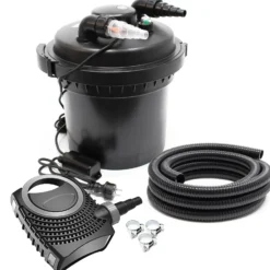 SunSun Komplettset: CPF-280 Teichdruckfilter bis 8000 L mit 11 Watt UV-C Teichklärer, NEO-2800 SuperECO Teichpumpe 3000l/h 10W, 5m Teichschlauch 38 mm (1 1/2