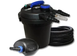 SunSun Komplettset: CPF-180 Teichdruckfilter bis 6000 L mit 11 Watt UV-C Teichklärer, CTF-2800 SuperECO Teichpumpe 3000l/h 10W, 25m Teichschlauch 25 mm (1