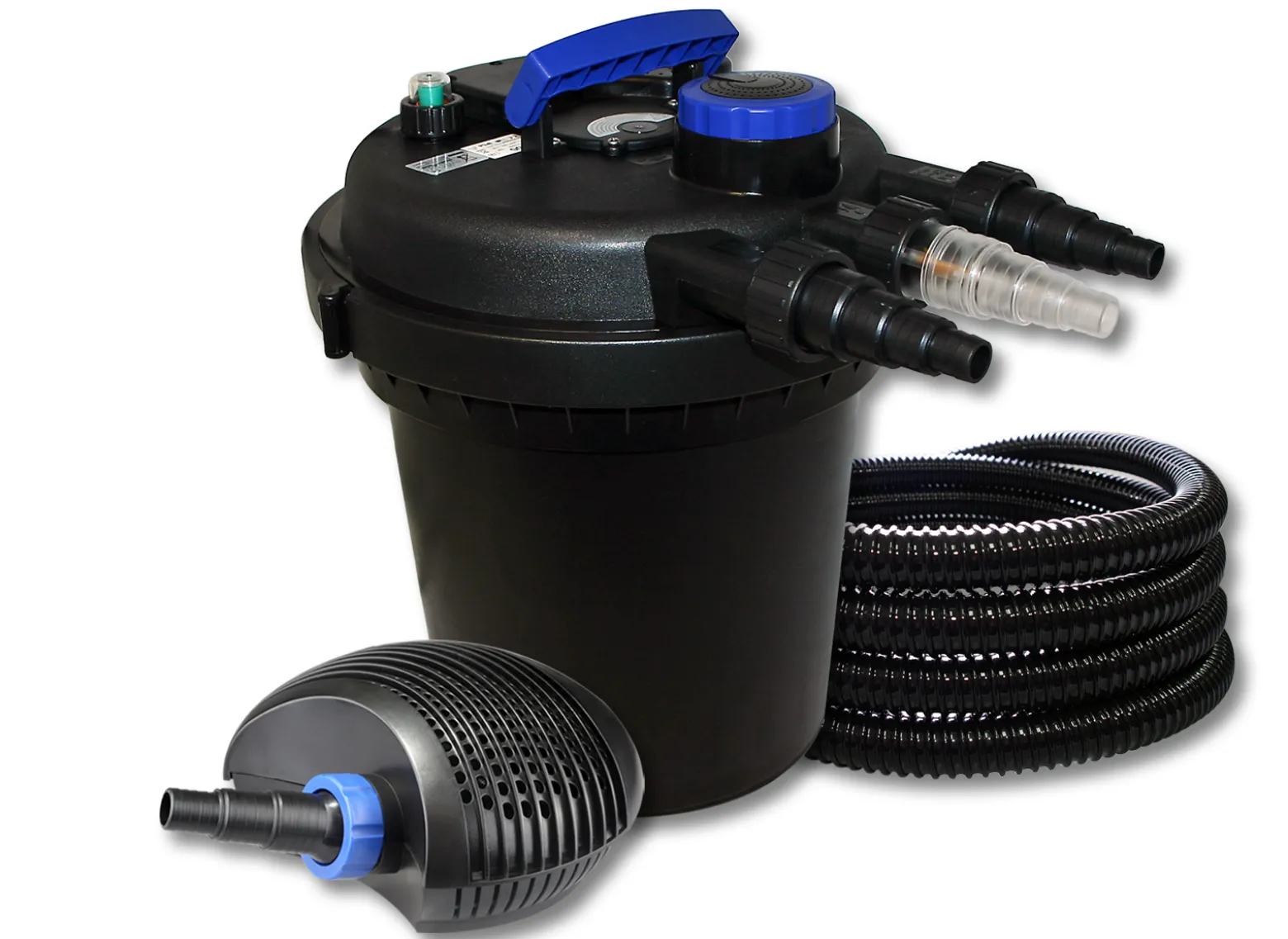 SunSun Komplettset: CPF-180 Teichdruckfilter bis 6000 L mit 11 Watt UV-C Teichklärer, CTF-2800 SuperECO Teichpumpe 3000l/h 10W, 25m Teichschlauch 25 mm (1")