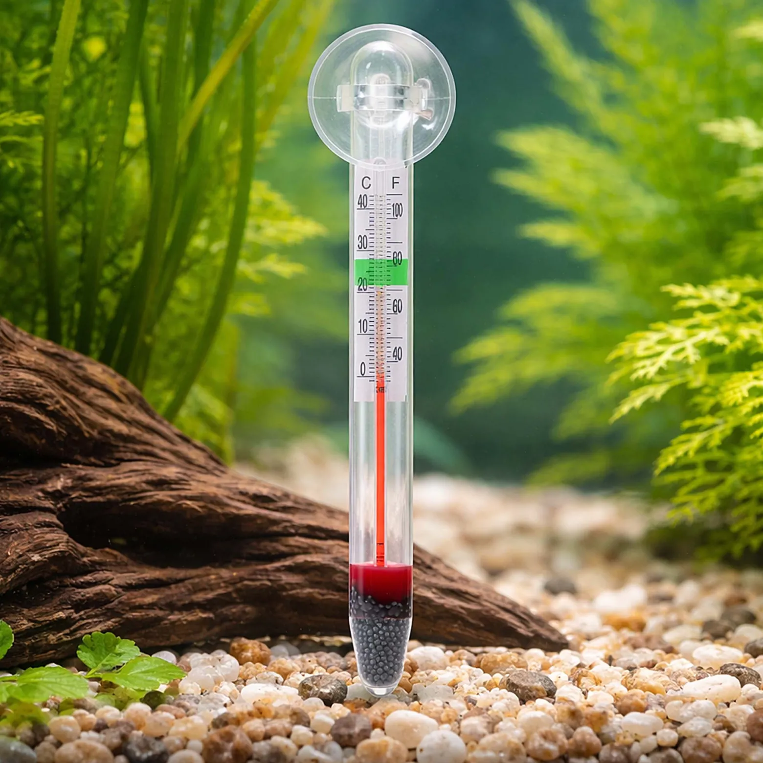 SunSun WDJ-02 Aquarium Thermometer -1–43 °C / 35–105 °F analoges Glasthermometer mit Saugnapf für Aquarium Temperatur, Terrarium oder Gewächshaus