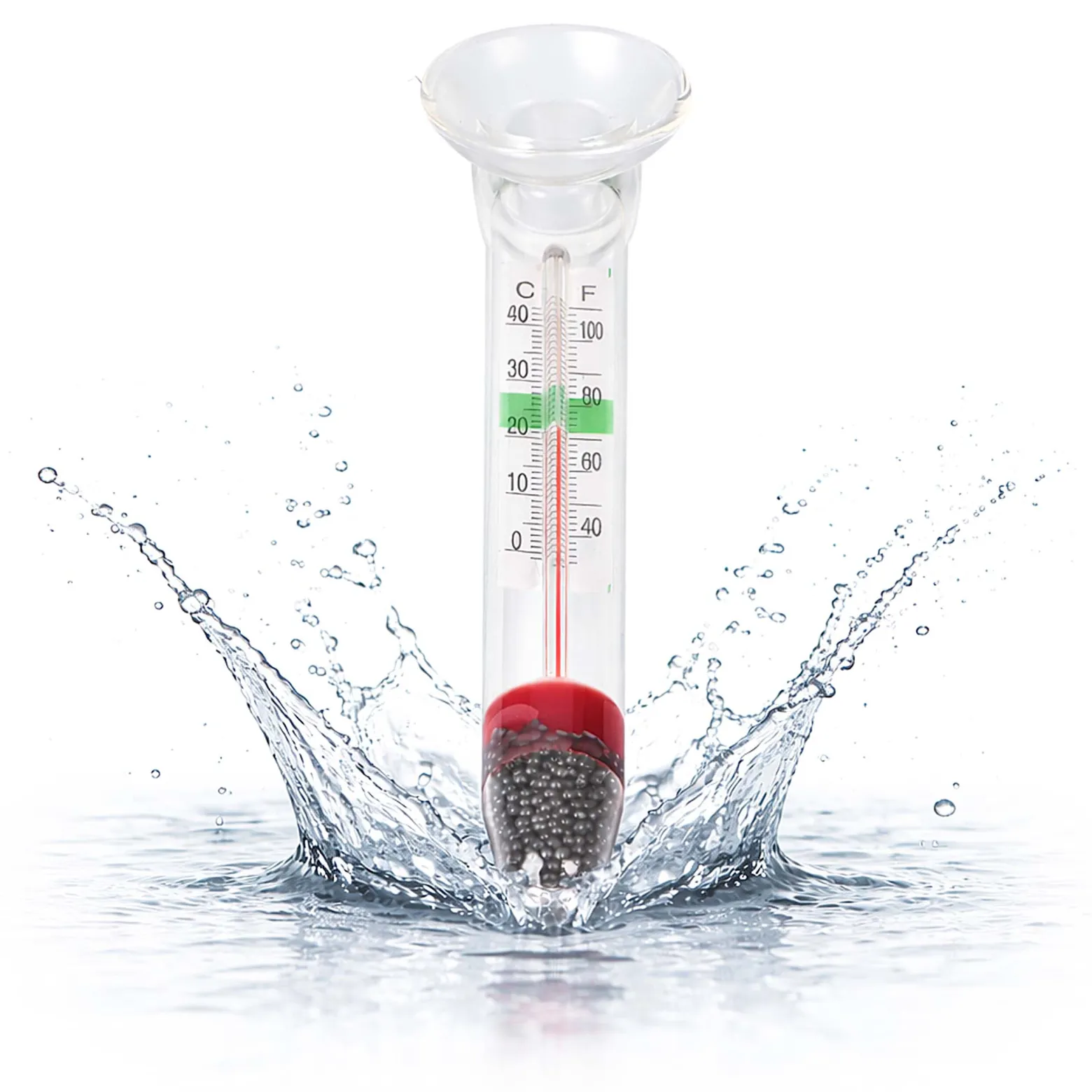 SunSun WDJ-02 Aquarium Thermometer -1–43 °C / 35–105 °F analoges Glasthermometer mit Saugnapf für Aquarium Temperatur, Terrarium oder Gewächshaus