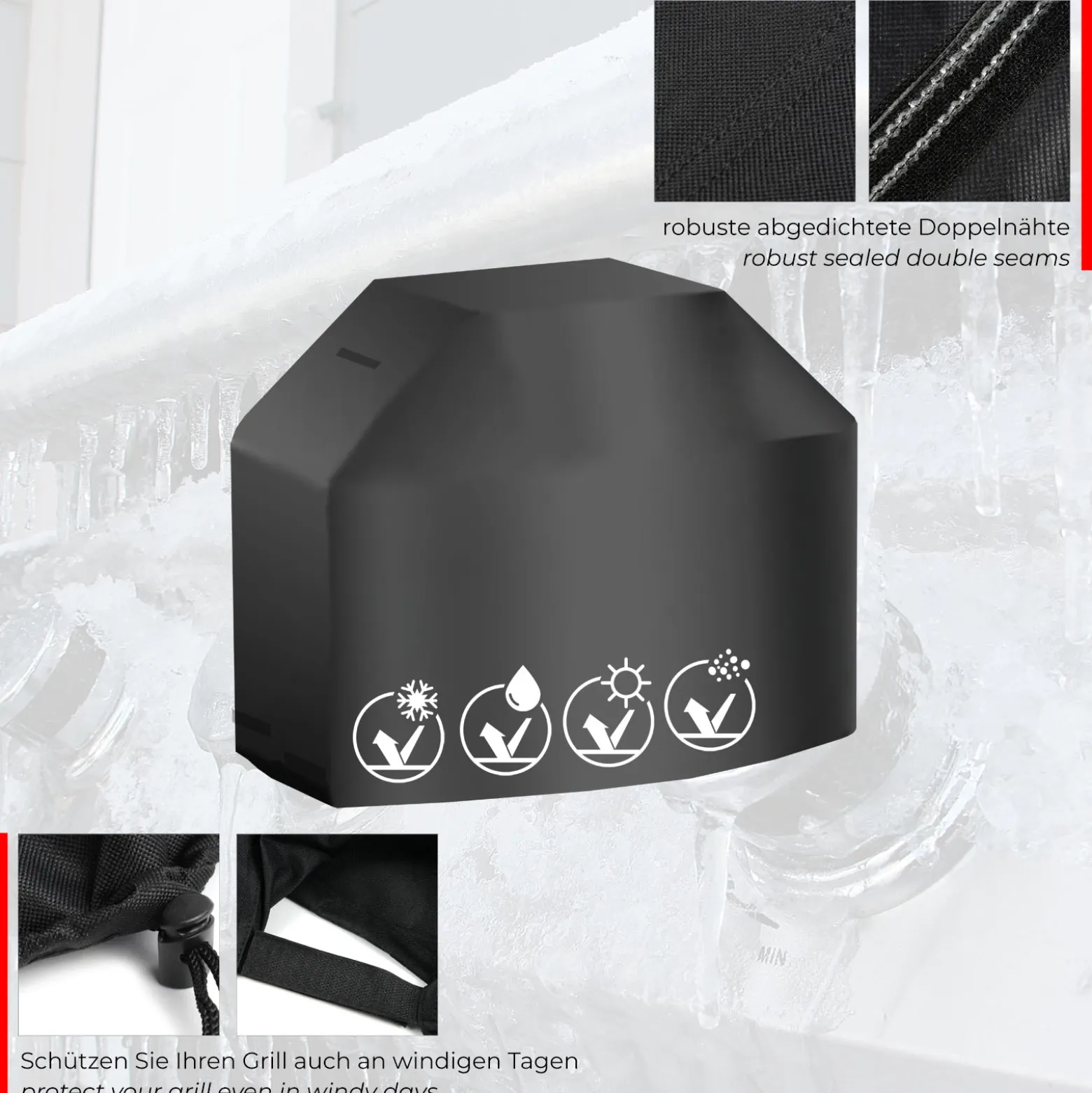 Toboli BBQ Grill Abdeckung 147x61x122cm schwarz Abdeckhaube wetterfest für verschiedene Grillmodelle