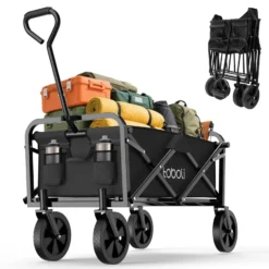 Toboli Bollerwagen faltbar offroad schwarz, Faltbollerwagen belastbar bis 100 kg, Klappbollerwagen für Strand, Garten, Einkäufe