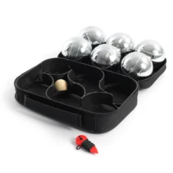 Toboli Boule Set 6 Metall Kugeln 7,3 mm Durchmesser mit Zielkugel Schweinchen,Abstandsmesser, Kugelspiel Freizeit
