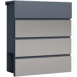 Toboli Briefkasten V64 Anthrazit und Edelstahl 410 x 130 x 370 mm, Wandbriefkasten mit Schloss, Soft Close Klappe und Zeitungsfach, Postkasten aus Stahl pulverbeschichtet